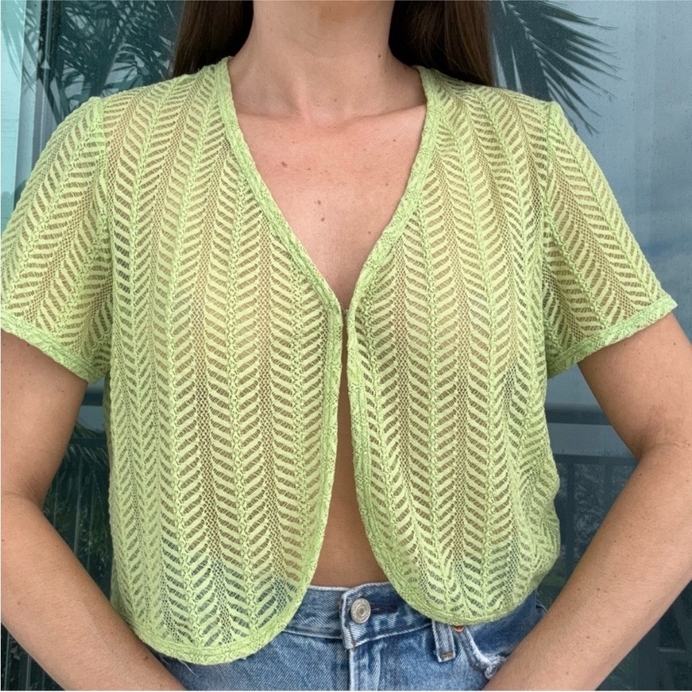 Vintage Green Sheer Crop Blouse Top